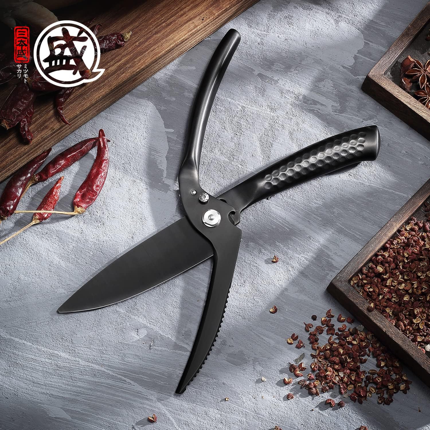 MITSUMOTO SAKARI 10 inch Japanese Kitchen Scissorss, Black Titanium Plating Kitchen Shears Heavy Duty, Multipurpose Alloy Steel Poultry Shears for Chicken, Meat, Bone & Fish11
