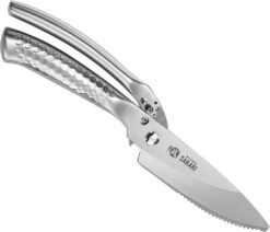MITSUMOTO SAKARI 10 inch Japanese Kitchen Scissorss, Silver Titanium Plating Kitchen Shears Heavy Duty, Multipurpose Alloy Steel Poultry Shears for Chicken, Meat, Bone & Fish