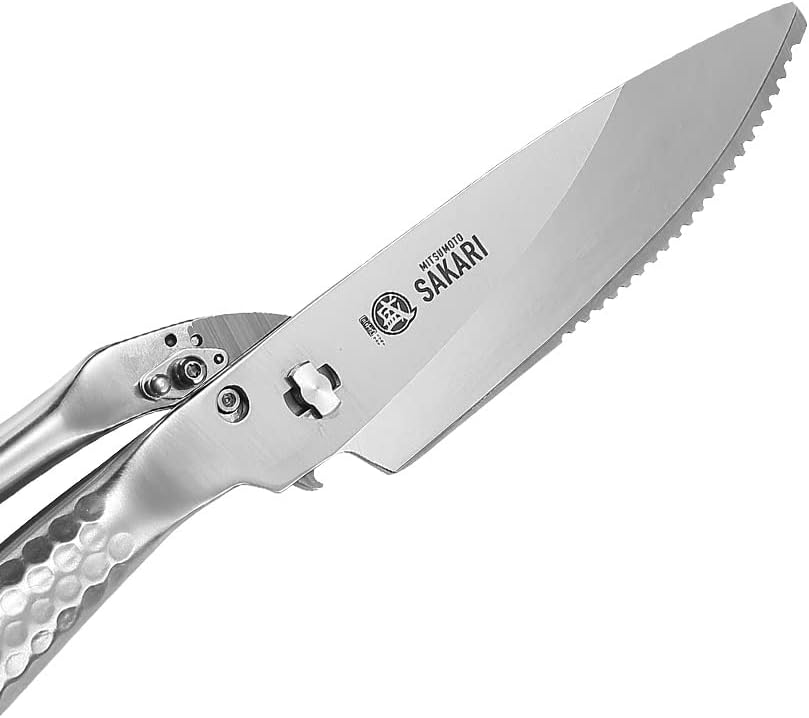 MITSUMOTO SAKARI 10 inch Japanese Kitchen Scissorss, Silver Titanium Plating Kitchen Shears Heavy Duty, Multipurpose Alloy Steel Poultry Shears for Chicken, Meat, Bone & Fish0