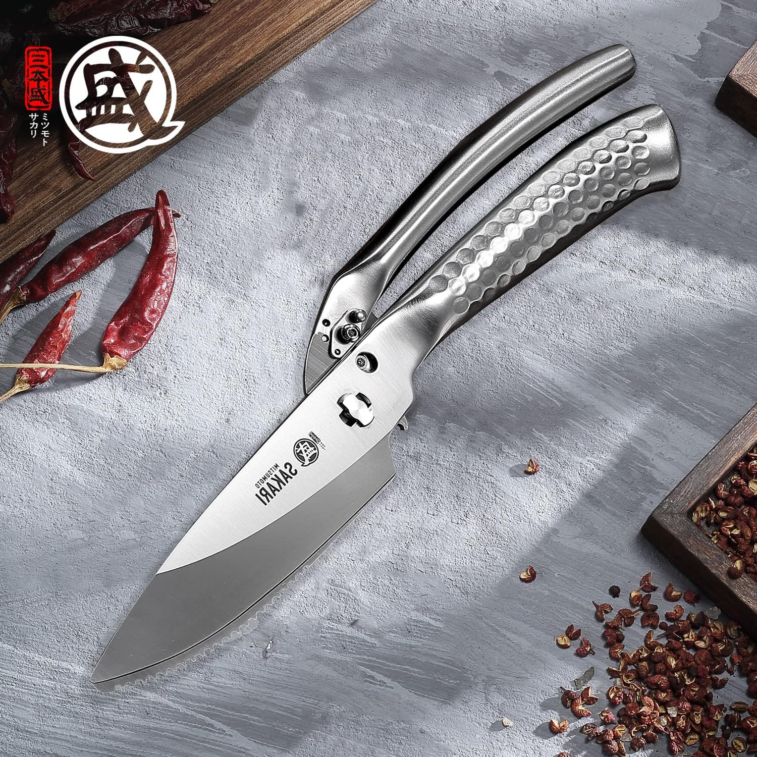 MITSUMOTO SAKARI 10 inch Japanese Kitchen Scissorss, Silver Titanium Plating Kitchen Shears Heavy Duty, Multipurpose Alloy Steel Poultry Shears for Chicken, Meat, Bone & Fish1
