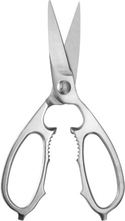MITSUMOTO SAKARI Japanese Multipurpose Kitchen Shears, 8 inch Stainless Steel Heavy Duty Kitchen Scissors, Professional Multi-Purpose Poultry Shears for Meat, Chicken, Fish, Herbs-Sliver