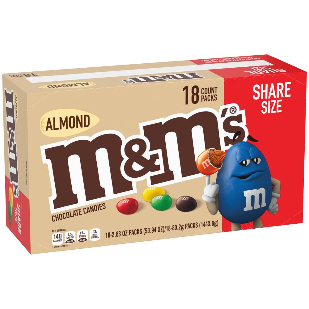 M&M'S Almond Chocolate Candy Sharing Size 2.83-Ounce Pouch 18-Count Box M&M'S Almond Chocolate Candy Sharing Size 2.83-Ounce Pouch 18-Count Box