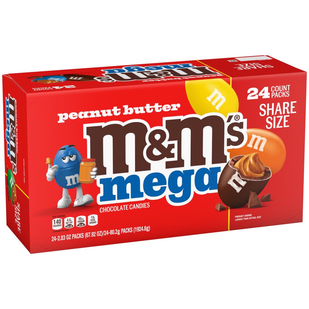 M&M'S Mega Peanut Butter Milk Chocolate Candy, Share Size, 24 Count Bulk Box M&M'S Mega Peanut Butter Milk Chocolate Candy, Share Size, 24 Count Bulk Box