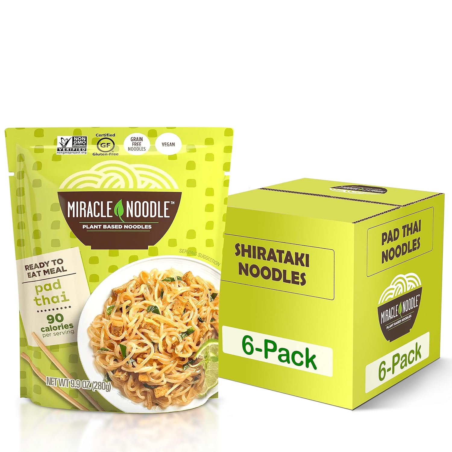 Miracle Noodle Pad Thai Noodles - Ready to Eat Plant Based Vegan Pad Thai Shirataki Noodles, Pad Thai Gluten Free, Paleo Friendly, Non-GMO, Gluten Free Asian Noodles - 10 Oz, 6-Pack Miracle Noodle Pad Thai Noodles - Ready to Eat Plant Based Vegan Pad Thai Shirataki Noodles, Pad Thai Gluten Free, Paleo Friendly, Non-GMO, Gluten Free Asian Noodles - 10 Oz, 6-Pack