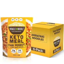 Miracle Noodle Thai Peanut Noodles - Plant Based Thai Peanut Noodles Shirataki, Konjac Noodles, Gluten Free, Non GMO Noodles, Vegan, Low Calorie Noodles, Low Carb Noodles, Grain Free - 9.2 Oz, 6-Pack