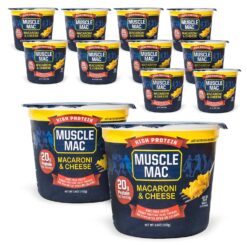 Muscle Mac Macaroni and Cheese Dinner with Real Cheese, Microwaveable, 20g of protein, 3.6 oz per cup (Pack of 12)