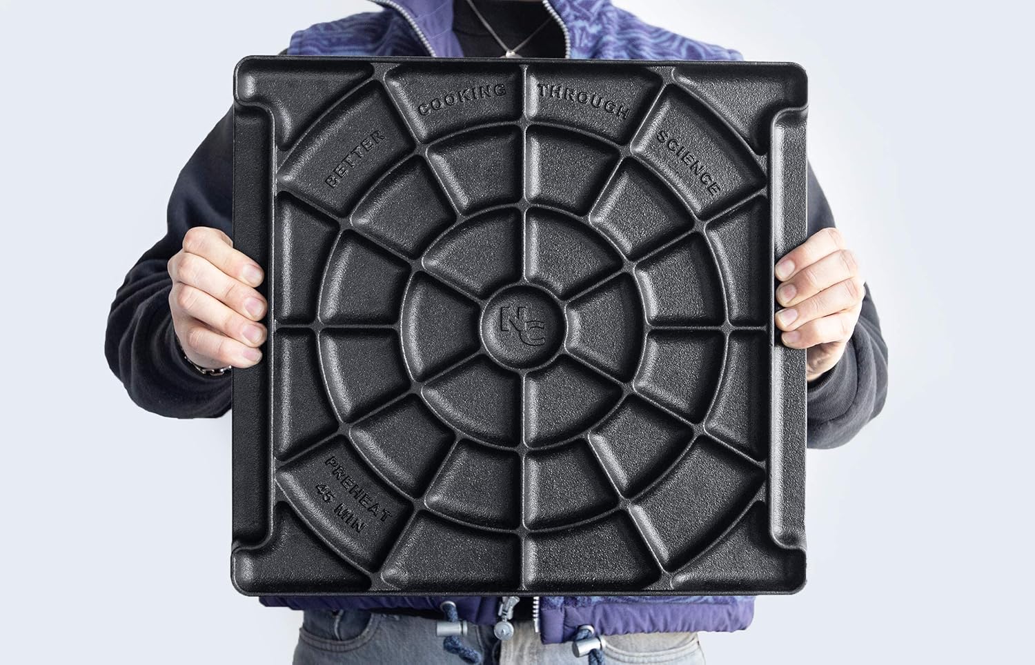 NerdChef Speed Steel - High Performance Pizza Baking Stone Integrated Backstop & Handles Heating Fins (13.5 x 14.5 x .90 Thick)1