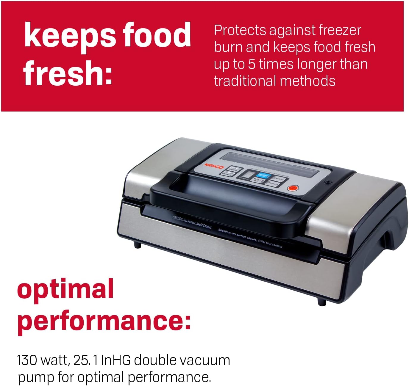Nesco Deluxe Food VS-12 Vacuum Sealer, 130 Watts, Kit Bags & Viewing Lid, Compact, Silver1