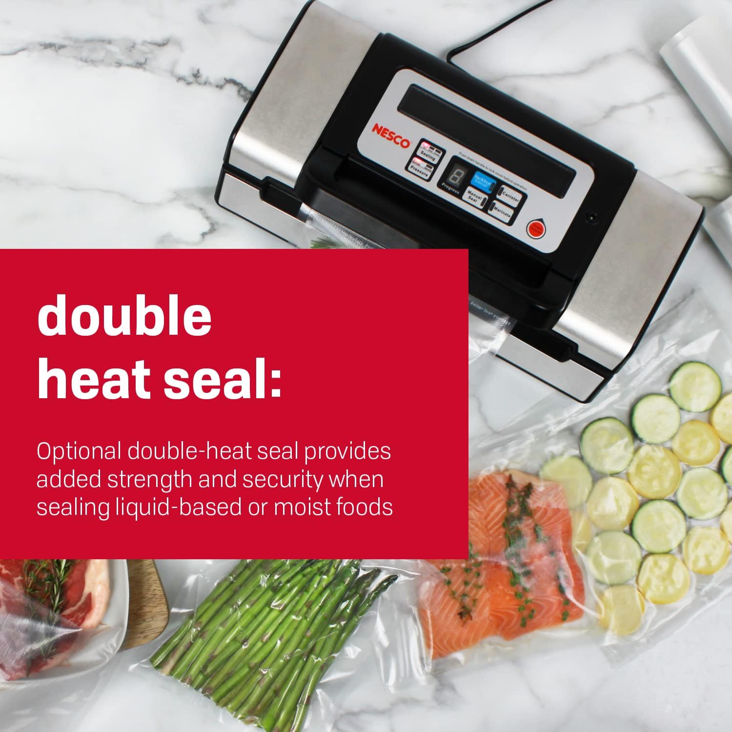 Nesco Deluxe Food VS-12 Vacuum Sealer, 130 Watts, Kit Bags & Viewing Lid, Compact, Silver4