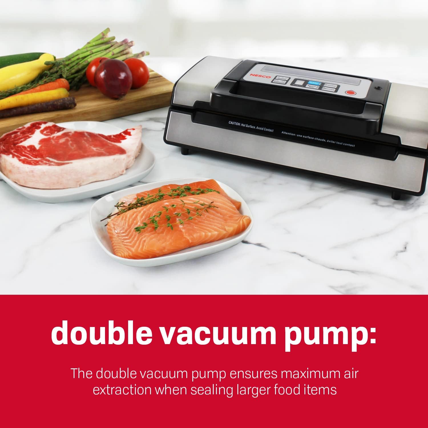 Nesco Deluxe Food VS-12 Vacuum Sealer, 130 Watts, Kit Bags & Viewing Lid, Compact, Silver8