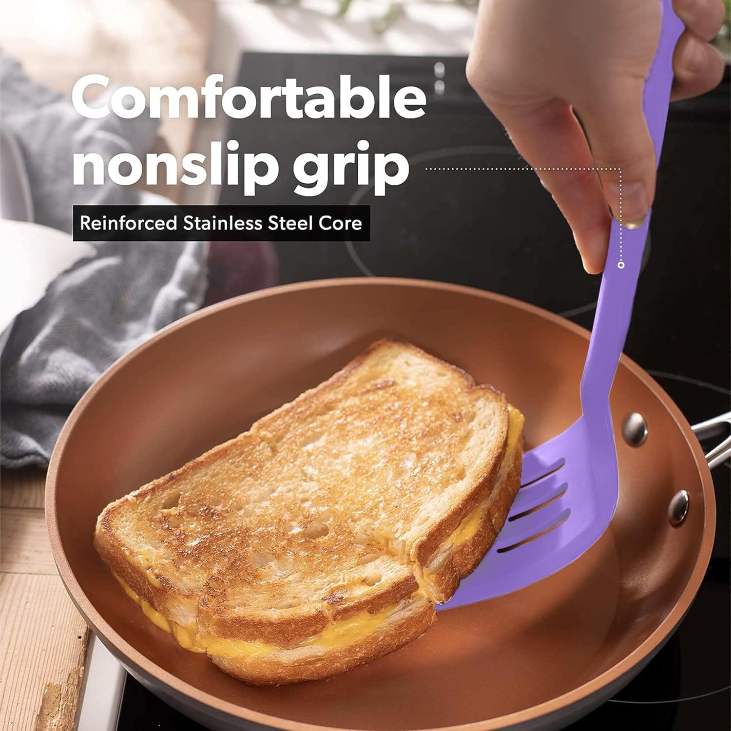 New DI ORO Silicone Turner Spatula Set - Kitchen Spatulas for Nonstick Cookware - Cooking Utensils for Flipping Eggs & Pancake - 600°F Heat-Resistant BPA Free Turners - Dishwasher Safe (4pc, Lavender)67