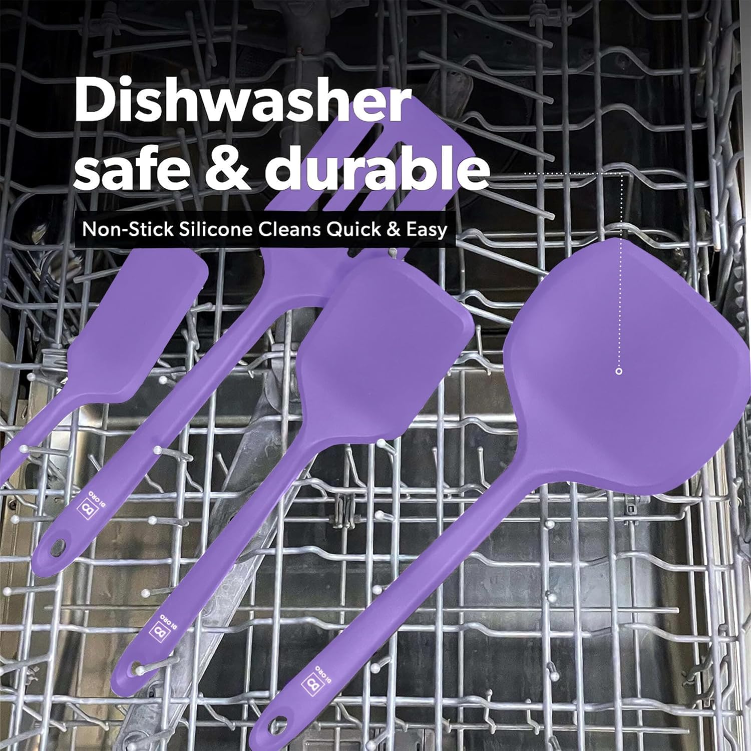 New DI ORO Silicone Turner Spatula Set - Kitchen Spatulas for Nonstick Cookware - Cooking Utensils for Flipping Eggs & Pancake - 600°F Heat-Resistant BPA Free Turners - Dishwasher Safe (4pc, Lavender)9