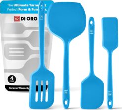 New DI ORO Silicone Turner Spatula Set - Kitchen Spatulas for Nonstick Cookware - Cooking Utensils for Flipping Eggs & Pancakes - 600°F Heat-Resistant BPA Free Turners - Dishwasher Safe (4pc, Blue)