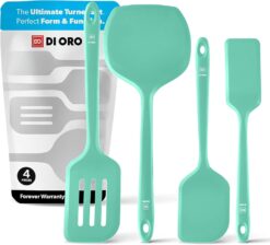 New DI ORO Silicone Turner Spatula Set - Kitchen Spatulas for Nonstick Cookware - Cooking Utensils for Flipping Eggs & Pancakes - 600°F Heat-Resistant BPA Free Turners - Dishwasher Safe (4pc, Mint)