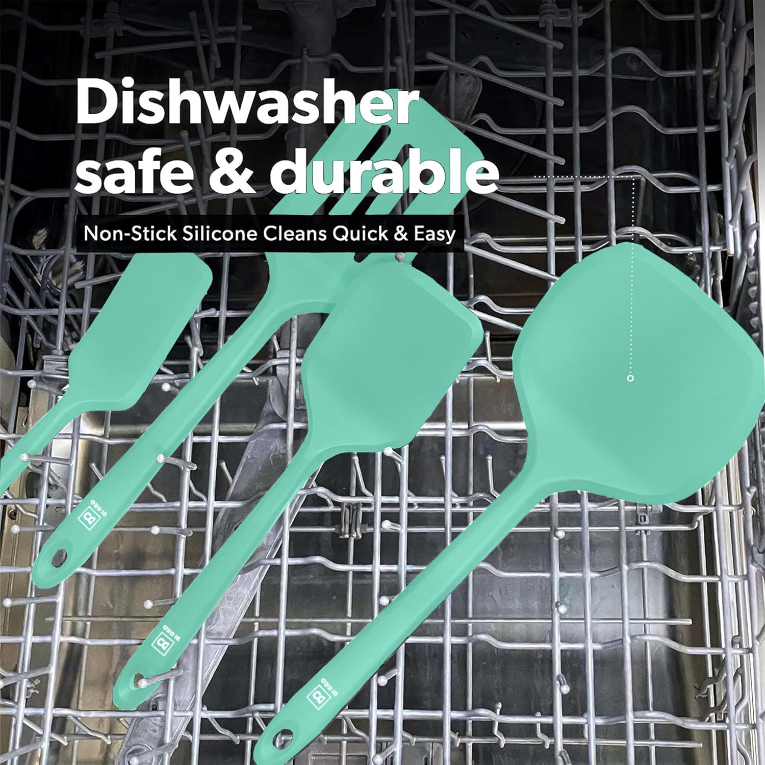 New DI ORO Silicone Turner Spatula Set - Kitchen Spatulas for Nonstick Cookware - Cooking Utensils for Flipping Eggs & Pancakes - 600°F Heat-Resistant BPA Free Turners - Dishwasher Safe (4pc, Mint)5