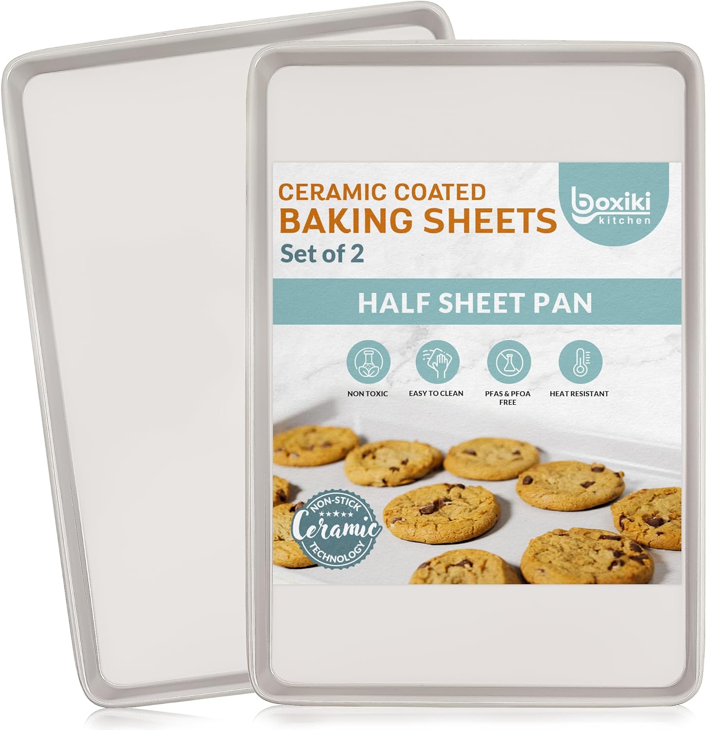 Nonstick Ceramic Baking Sheet Cookie Sheet - Set of 2, Durable and Easy to Clean Baking Pans for Kitchen - Dishwasher and Freezer Safe, PFAS-Free (Half Sheet Pan) Nonstick Ceramic Baking Sheet/Cookie Sheet - Set of 2, Durable and Easy to Clean Baking Pans for Kitchen - Dishwasher and Freezer Safe, PFAS-Free (Half Sheet Pan)