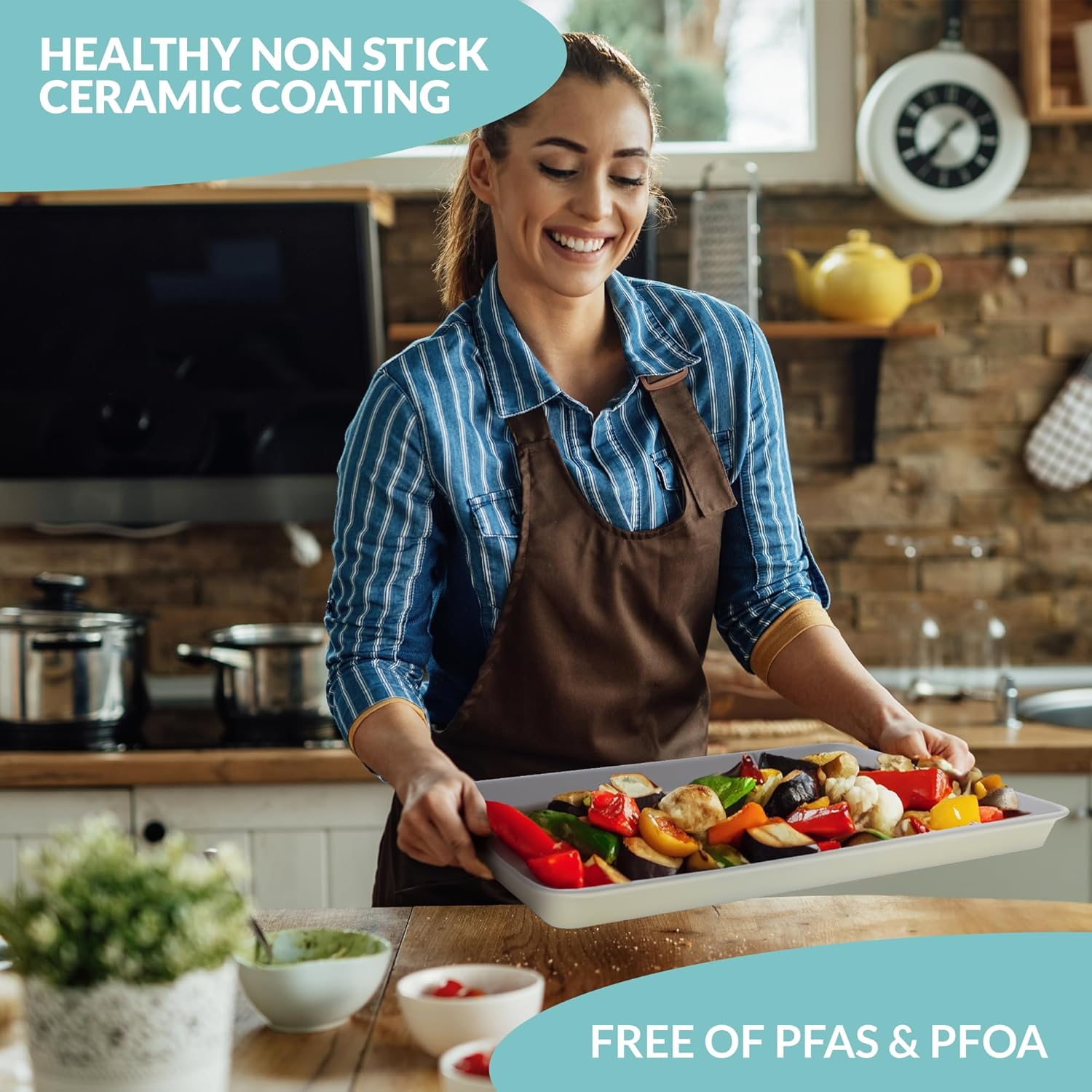 Nonstick Ceramic Baking Sheet Cookie Sheet - Set of 2, Durable and Easy to Clean Baking Pans for Kitchen - Dishwasher and Freezer Safe, PFAS-Free (Half Sheet Pan)1