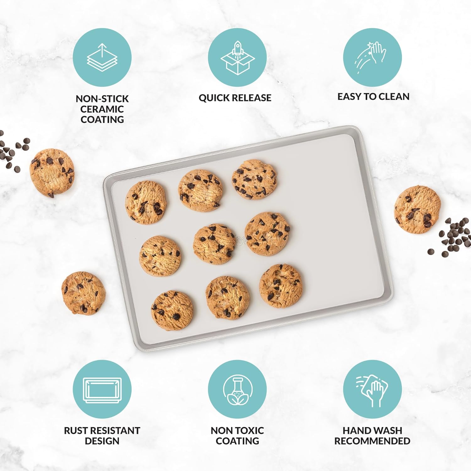 Nonstick Ceramic Baking Sheet Cookie Sheet - Set of 2, Durable and Easy to Clean Baking Pans for Kitchen - Dishwasher and Freezer Safe, PFAS-Free (Half Sheet Pan)9