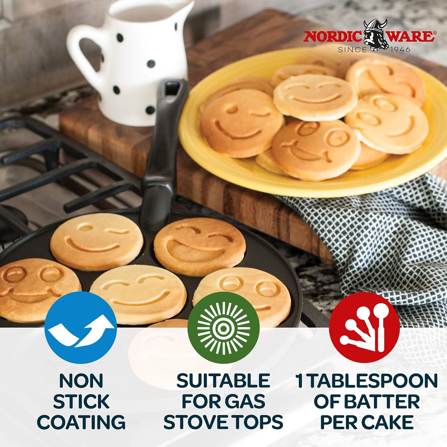 Nordic Ware Smiley Face Pancake Pan Silver, 10 1 2 inch diameter3