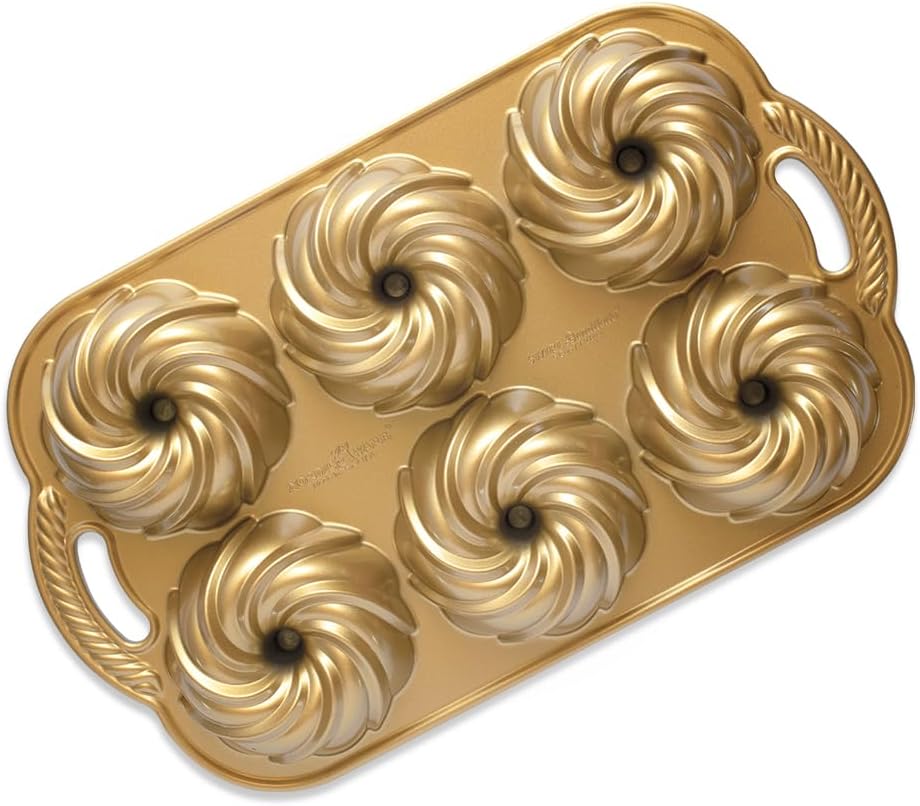 Nordic Ware Swirl Bundtlette Pan, 6-Cavity, Gold Nordic Ware Swirl Bundtlette Pan, 6-Cavity, Gold