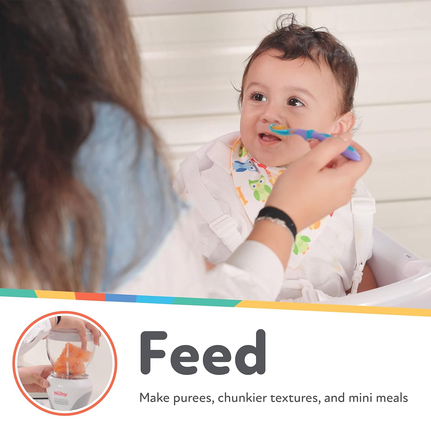 Nuby Mighty Blender with Cookbook - 22-Piece Baby Food Maker Set for Different Baby Weaning Stages - Cool Gray Design4