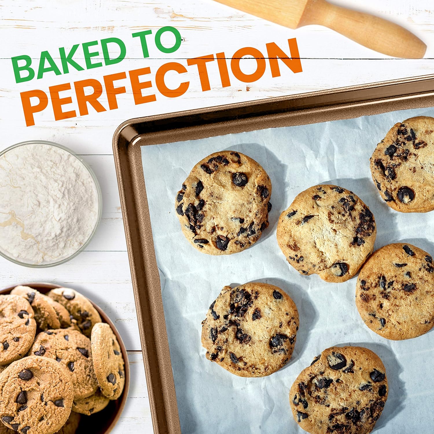 NutriChef 2-Piece Nonstick XL Cookie Sheets for Baking - 22 x 16 Extra Large Carbon Steel Oven Baking Trays - Non Stick Coating, Stackable Baking Pans, NCLGBP28-