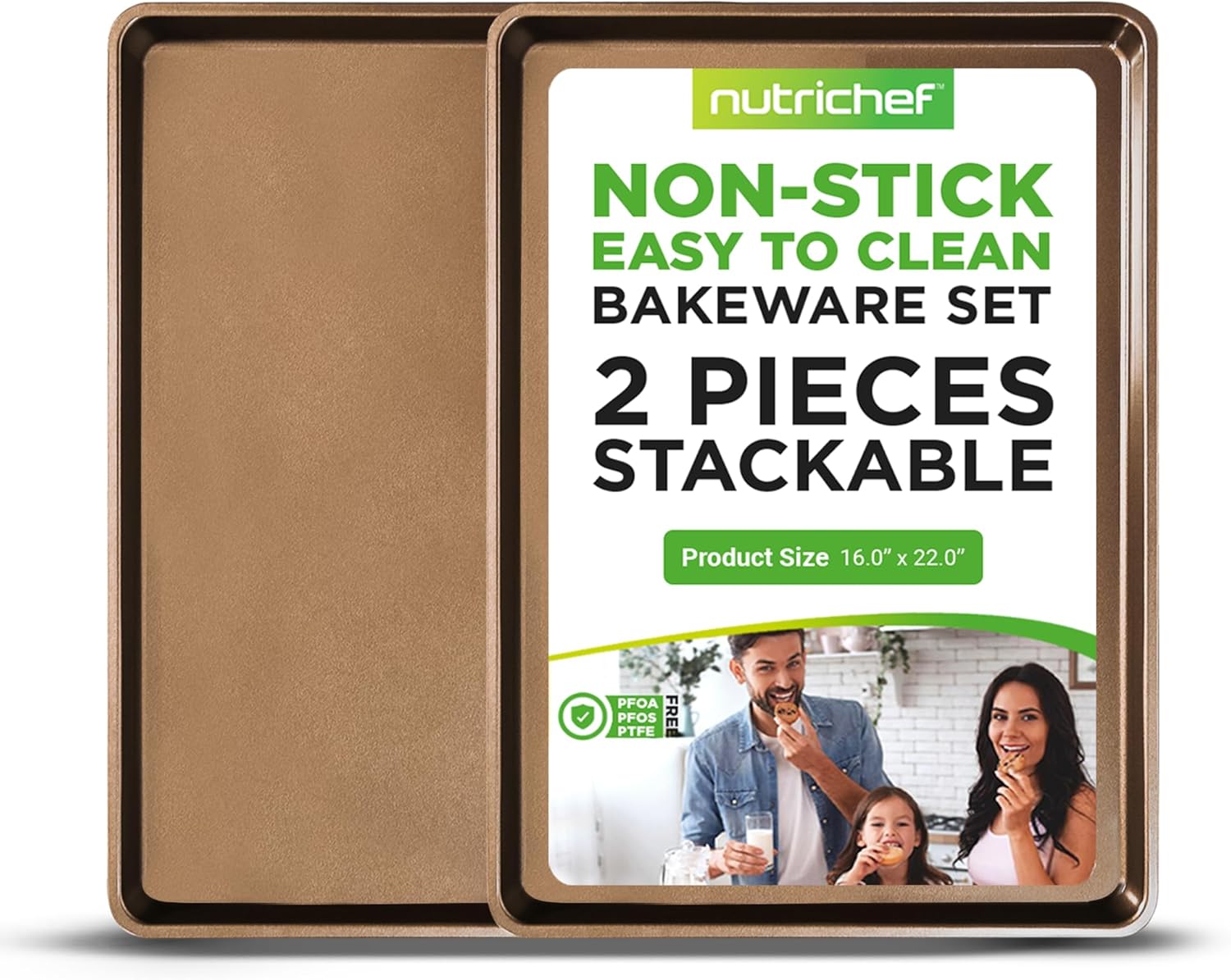 NutriChef 2-Piece Nonstick XL Cookie Sheets for Baking - 22 x 16 Extra Large Carbon Steel Oven Baking Trays - Non Stick Coating, Stackable Baking Pans, NCLGBP28 NutriChef 2-Piece Nonstick XL Cookie Sheets for Baking - 22" x 16" Extra Large Carbon Steel Oven Baking Trays - Non Stick Coating, Stackable Baking Pans, NCLGBP28