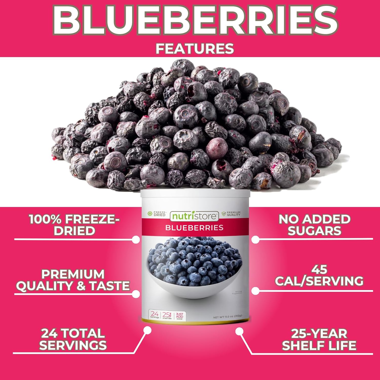 Nutristore Freeze Dried Blueberries #10 Can Fruit Perfect Healthy Snacks Bulk Survival Emergency Food Storage Supply Low Carb Calorie Canned Camping Backpacking Supplies 25 Year Shelf Life6