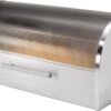 Oggi Stainless Steel Roll Top Bread Box for Kitchen Countertop with Tempered Glass Lid - Fits Multiple Large Loaves of Bread and Other Freshly Baked Goods Including Cookies, Bagels, Muffins