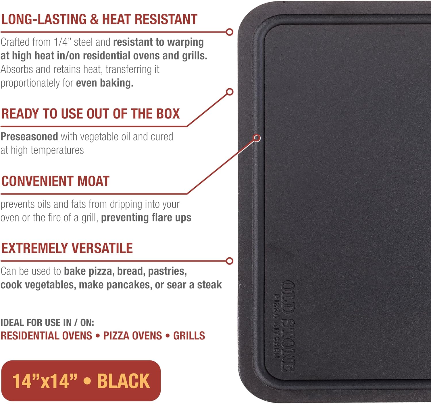 Old Stone Pizza Kitchen Glazed Rectangle Pizza Stone for Oven and Grill, 14x16 inch9