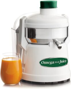 Omega J4000 High Speed Pulp Ejection Juicer 1/3 HP Juices Vegetables Citrus and Fruits at 3500 RPM Surgical Stainless Steel Parts and Stainless Steel Blade, 250-Watts, White