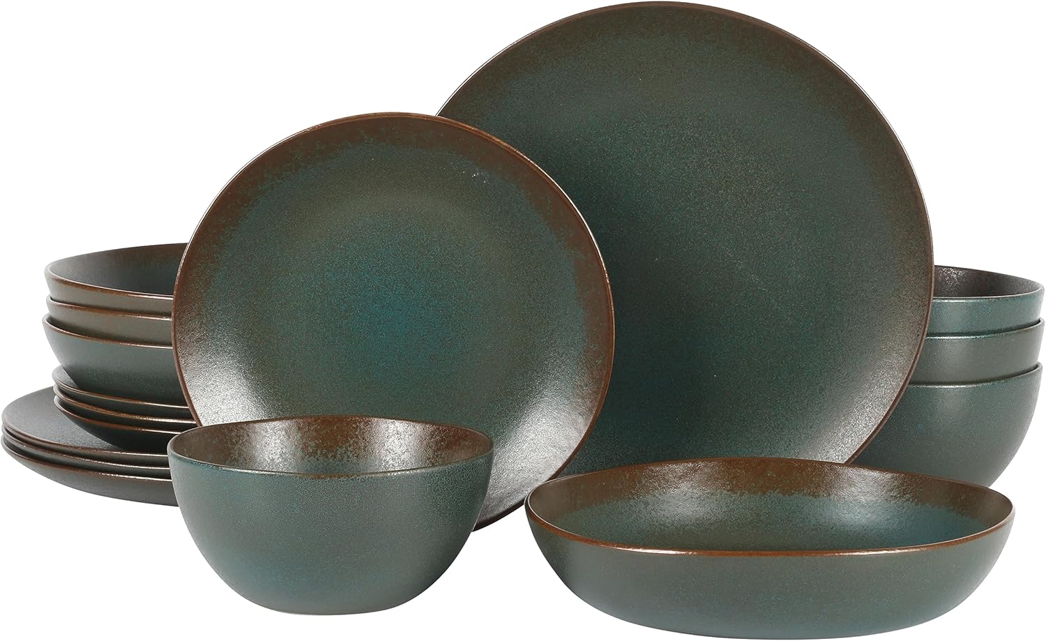 Oprah's Favorite Things - Palermo Sun Double Bowl Stoneware Reactive Glaze Plates and Bowls Dinnerware Set - Agave Blue, Service for Four (16pcs) Oprah's Favorite Things - Palermo Sun Double Bowl Stoneware Reactive Glaze Plates and Bowls Dinnerware Set - Agave Blue, Service for Four (16pcs)
