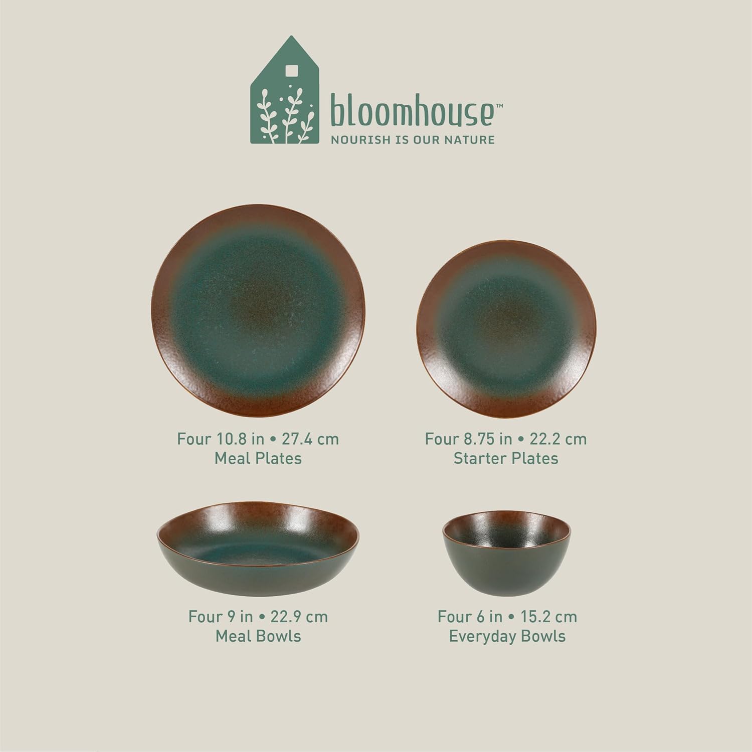 Oprah's Favorite Things - Palermo Sun Double Bowl Stoneware Reactive Glaze Plates and Bowls Dinnerware Set - Agave Blue, Service for Four (16pcs)4