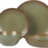 Oprah's Favorite Things - Palermo Sun Double Bowl Stoneware Reactive Glaze Plates and Bowls Dinnerware Set - Cardamom Green, Service for Four (16pcs)