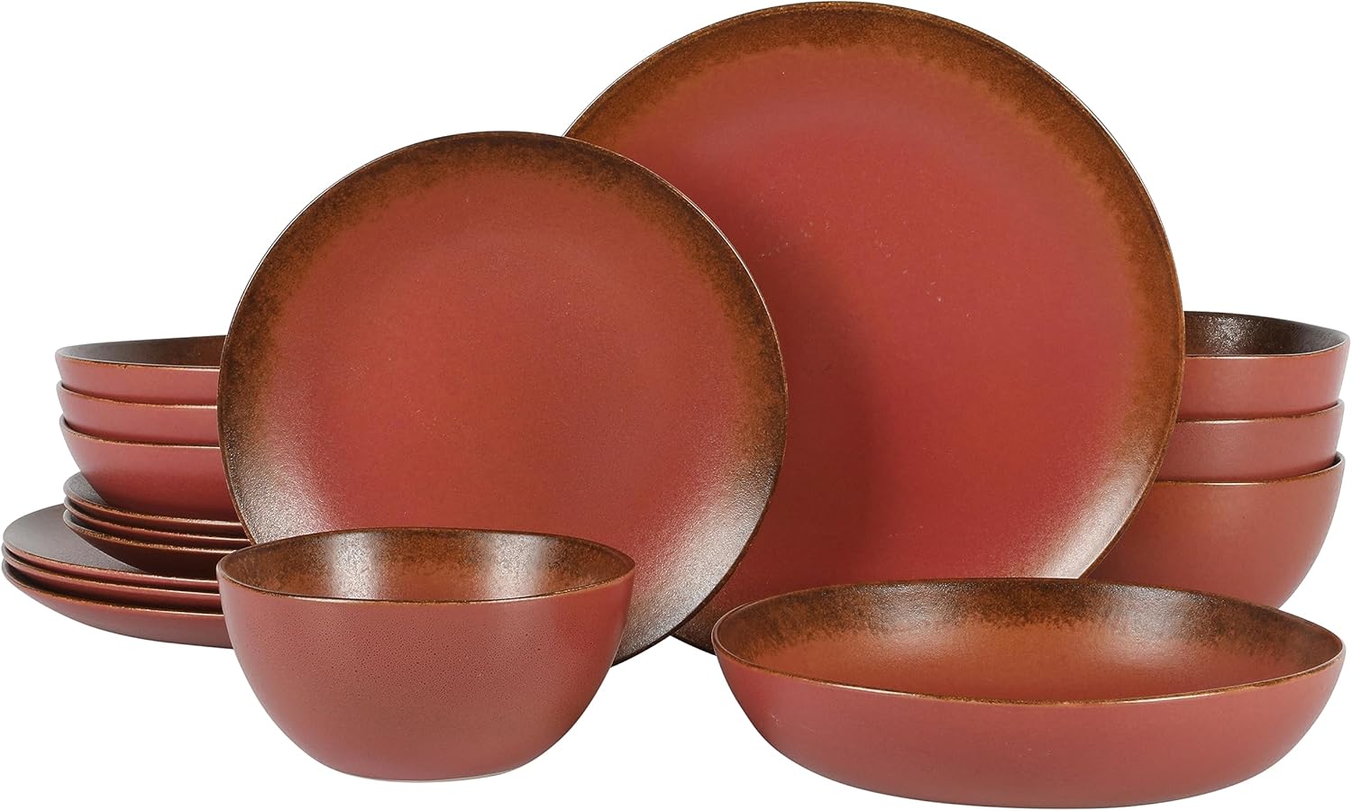 Oprah's Favorite Things - Palermo Sun Double Bowl Stoneware Reactive Glaze Plates and Bowls Dinnerware Set - Paprika Red, Service for Four (16pcs) Oprah's Favorite Things - Palermo Sun Double Bowl Stoneware Reactive Glaze Plates and Bowls Dinnerware Set - Paprika Red, Service for Four (16pcs)