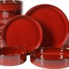 Oprah's Favorite Things - Santorini Mist c Bowl Terracotta Reactive Glaze Plates and Bowls Dinnerware Set - Garnet Red, Service for Four (16pcs)