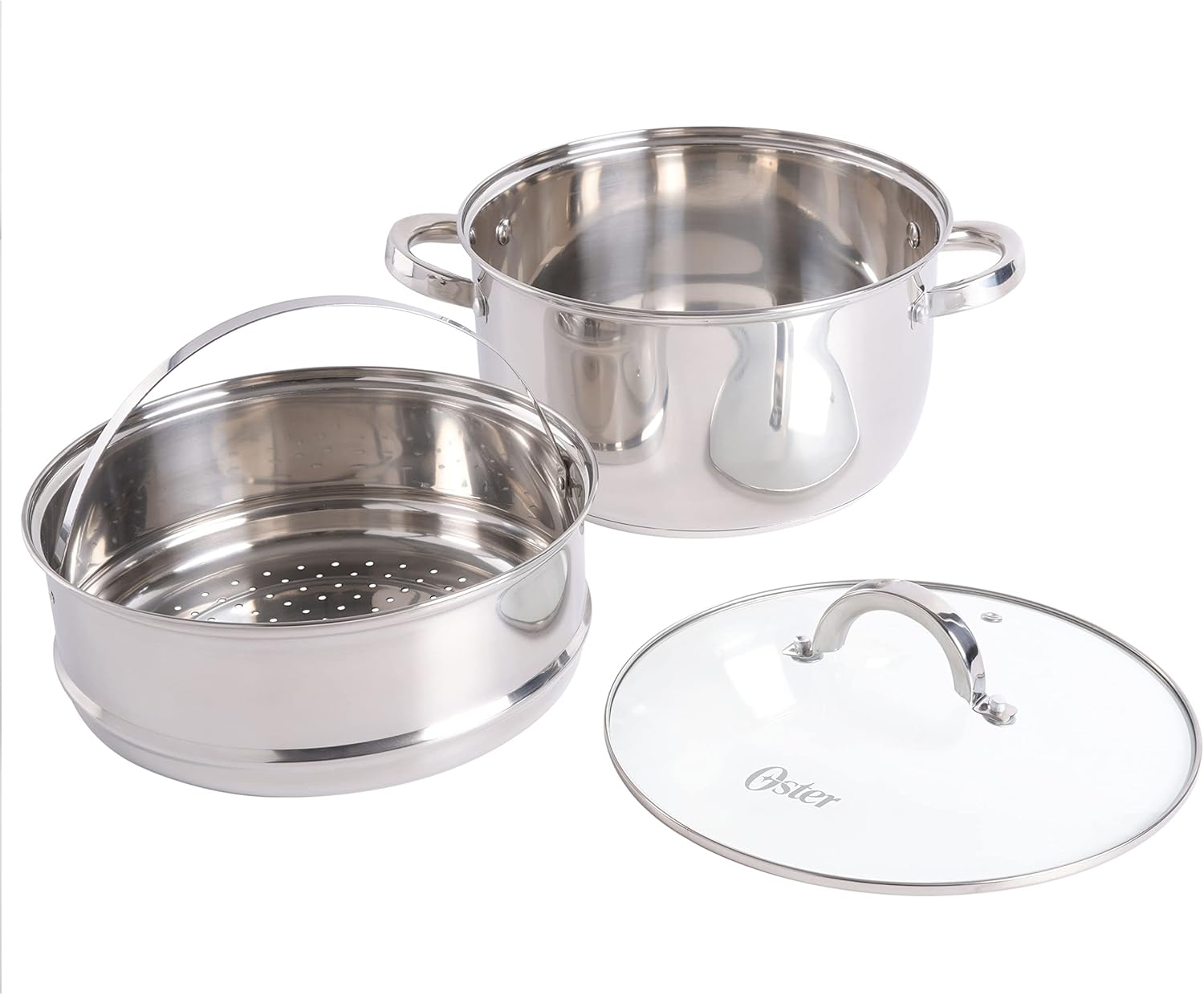 Oster Sangerfield 6 Qt Dutch Oven Casserole with Steamer Basket, Stainless Steel1