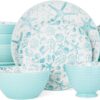 Pfaltzgraff Venice 16-Piece Stoneware Dinnerware Set, Service for 4, Aqua/White