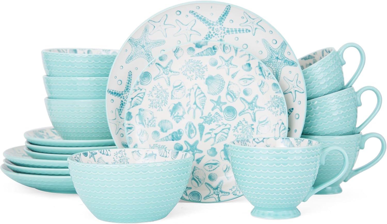 Pfaltzgraff Venice 16-Piece Stoneware Dinnerware Set, Service for 4, Aqua White Pfaltzgraff Venice 16-Piece Stoneware Dinnerware Set, Service for 4, Aqua/White