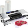 Precision Vacuum Machine,Pro Food Sealer with Built-in Cutter and Bag Storage(Up to 20 Feet Length), Both Auto&Manual Options,2 Modes,Includes 2 Bag Rolls 11”x16’ and 8”x16’,Compact Design