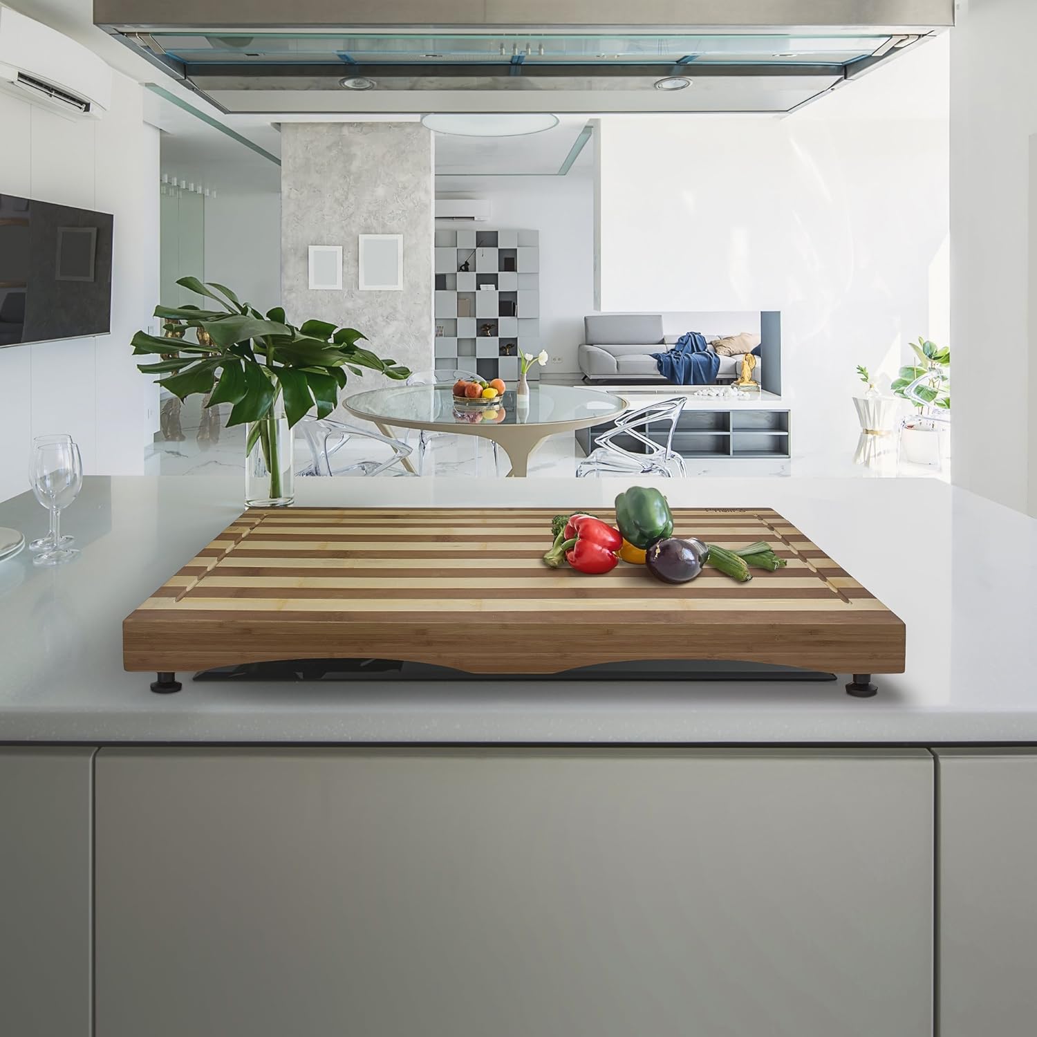 Prosumer's Choice Stovetop Cover Bamboo Cutting Board Premium, Sustainable, Expands Kitchen Space, Easy to Clean - with Adjustable Legs and Juice Grooves - Large - 29.5 L x 3.5 W x 21 H1