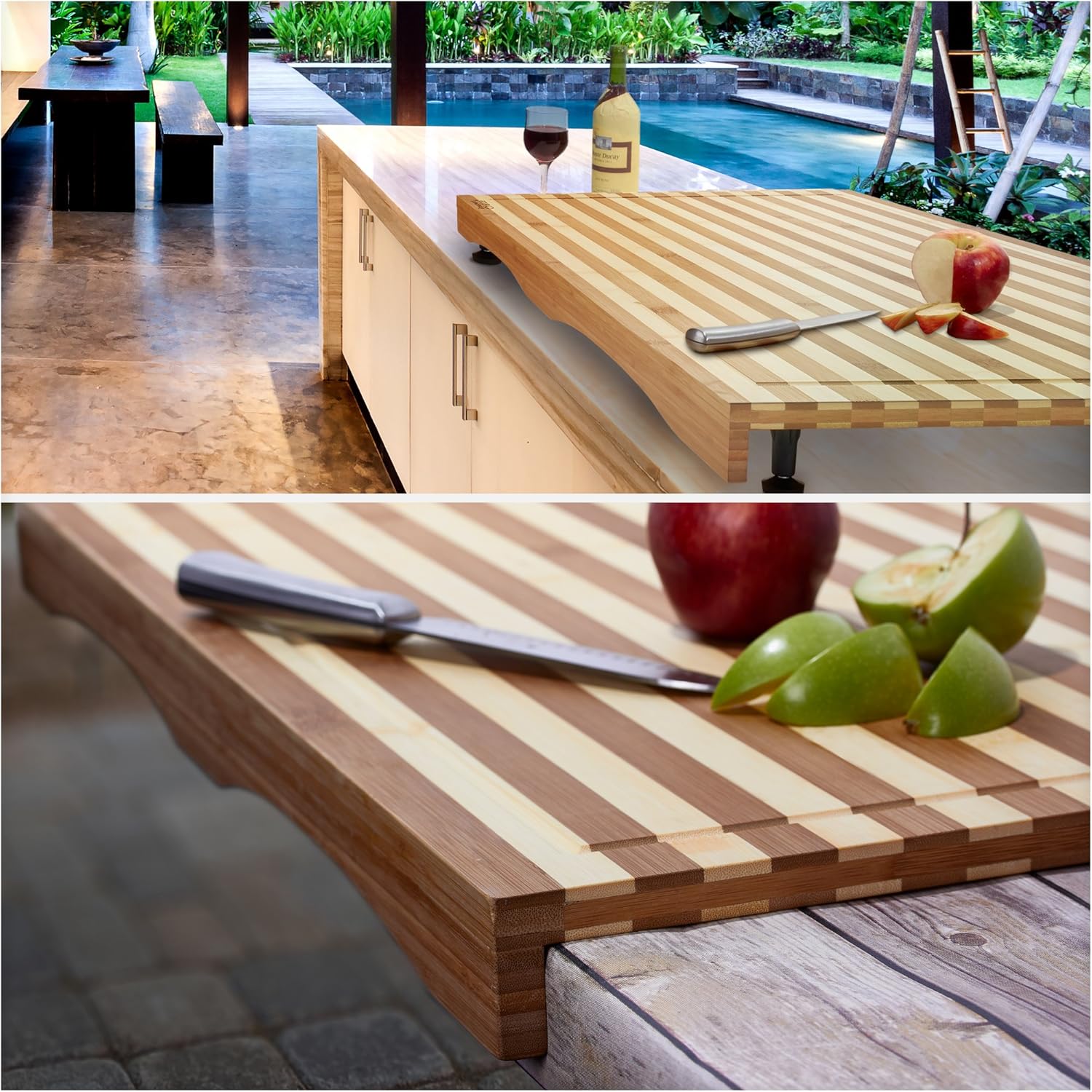 Prosumer's Choice Stovetop Cover Bamboo Cutting Board Premium, Sustainable, Expands Kitchen Space, Easy to Clean - with Adjustable Legs and Juice Grooves - Large - 29.5 L x 3.5 W x 21 H8