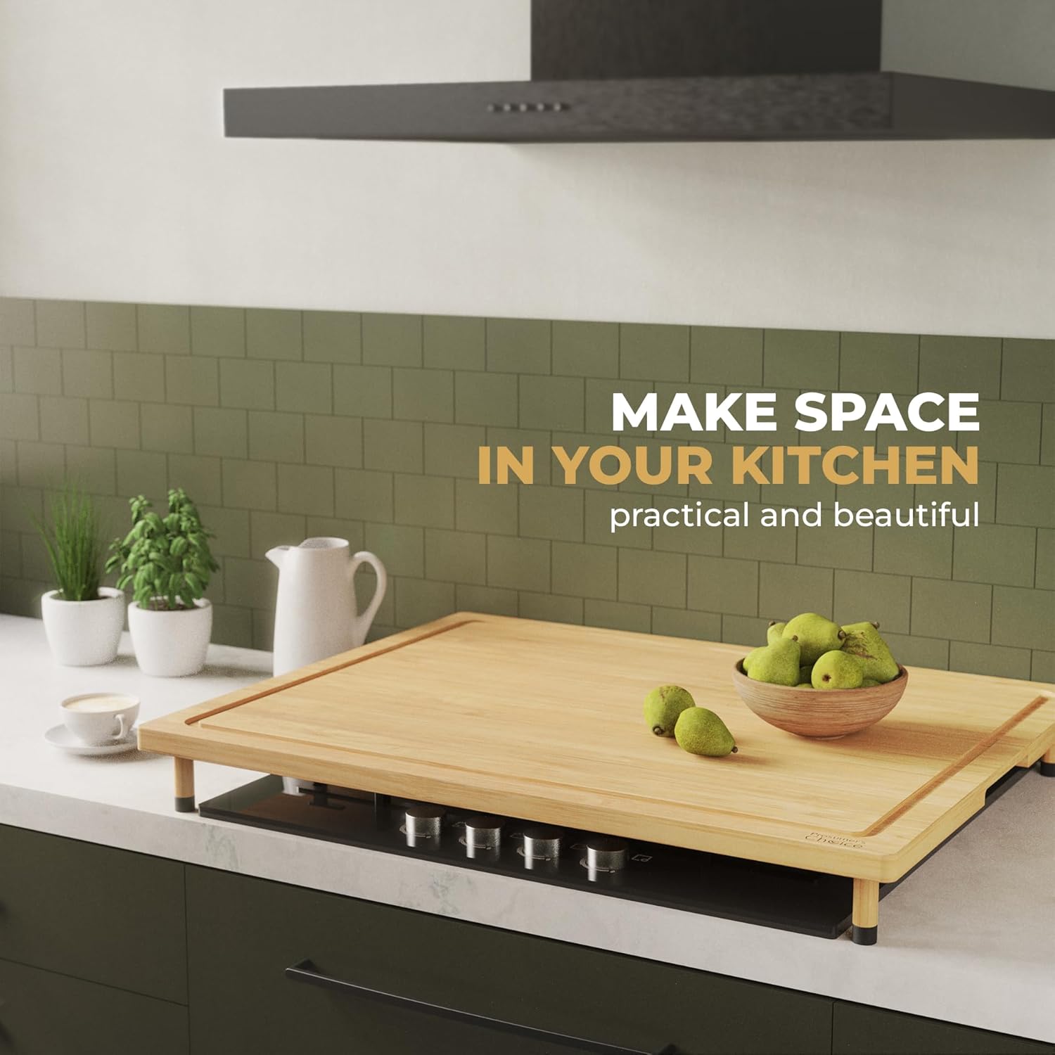 Prosumer's Choice Stovetop Cover Bamboo Large Cutting Board - Sustainable Bamboo Work Surface, Expands Kitchen Space, Easy to Clean - Adjustable Legs and Juice Grooves - 27.2 x21.4 x 3.1 inches2