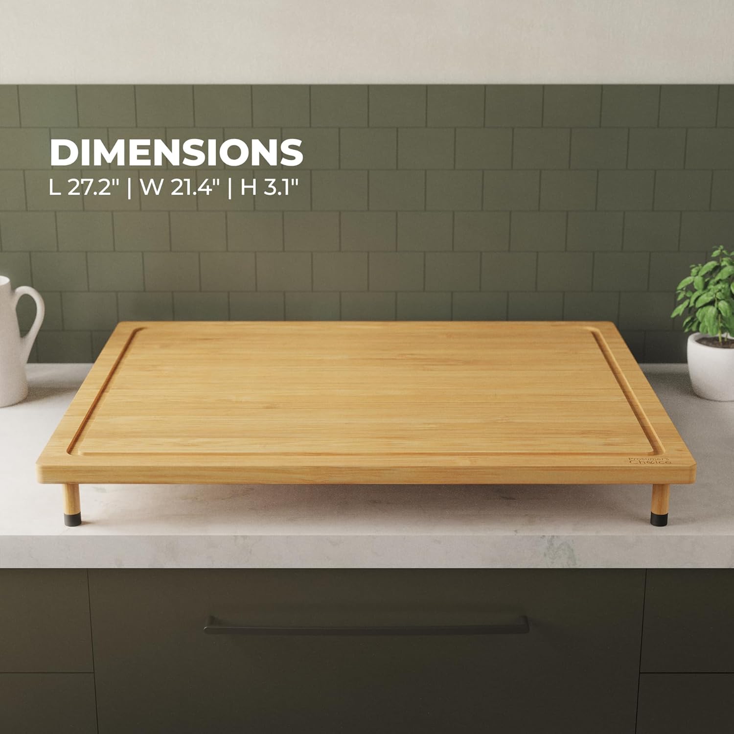 Prosumer's Choice Stovetop Cover Bamboo Large Cutting Board - Sustainable Bamboo Work Surface, Expands Kitchen Space, Easy to Clean - Adjustable Legs and Juice Grooves - 27.2 x21.4 x 3.1 inches6