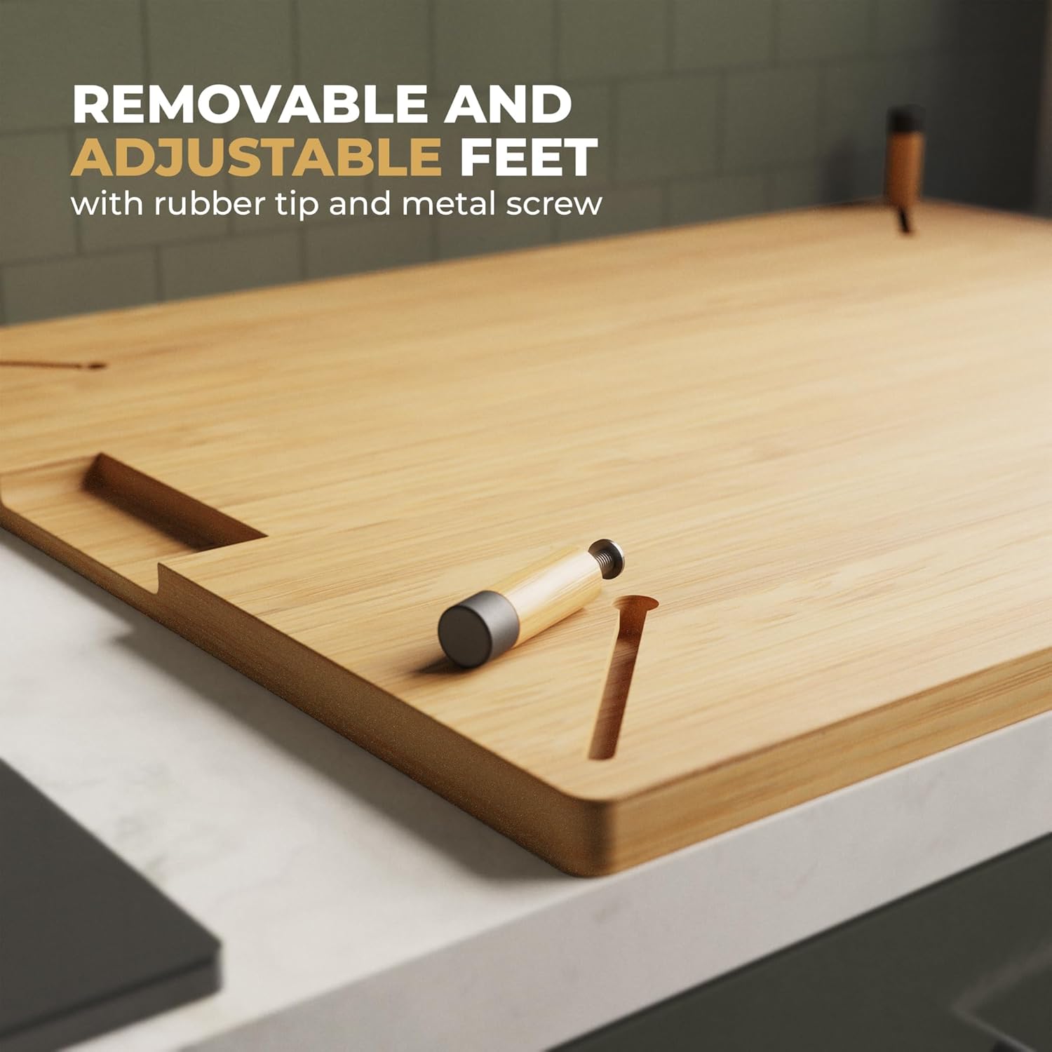 Prosumer's Choice Stovetop Cover Bamboo Large Cutting Board - Sustainable Bamboo Work Surface, Expands Kitchen Space, Easy to Clean - Adjustable Legs and Juice Grooves - 27.2 x21.4 x 3.1 inches8