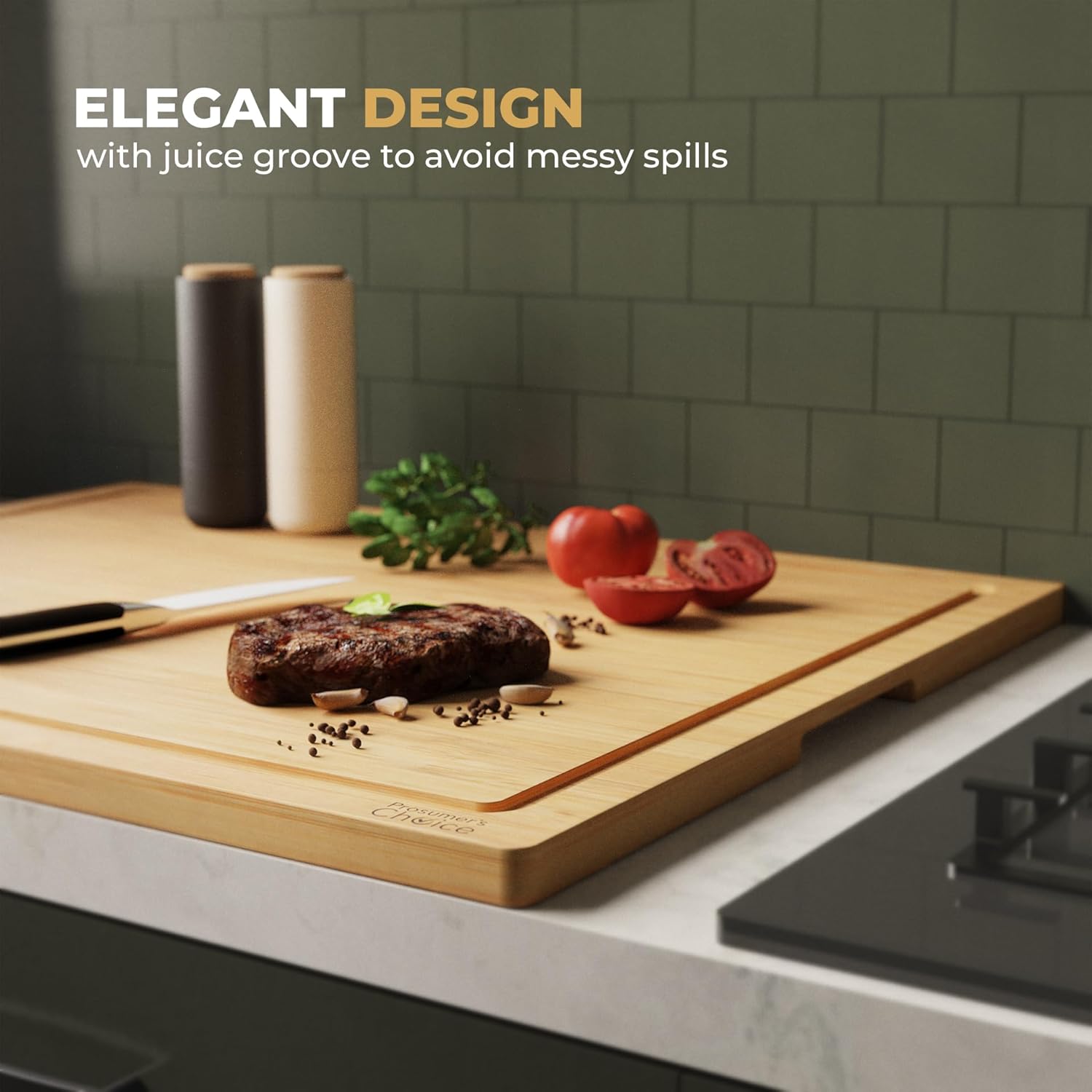 Prosumer's Choice Stovetop Cover Bamboo Large Cutting Board - Sustainable Bamboo Work Surface, Expands Kitchen Space, Easy to Clean - Adjustable Legs and Juice Grooves - 27.2 x21.4 x 3.1 inches9