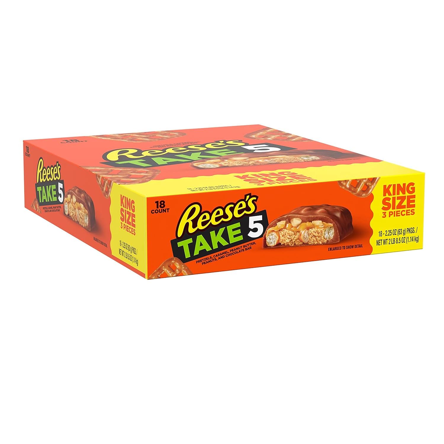 REESE'S TAKE 5 Pretzel, Peanut and Chocolate King Size, Candy Packs, 2.25 oz (18 Count) REESE'S TAKE 5 Pretzel, Peanut and Chocolate King Size, Candy Packs, 2.25 oz (18 Count)