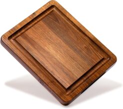 ROSSIE HOME Wood Cutting Board, Heavy-Duty, Pre-Oiled, Reversible Charcuterie Board with Juice Groove and Carrying Handles for Kitchen - Black Walnut - 11x9 Inch - Style No. 60524