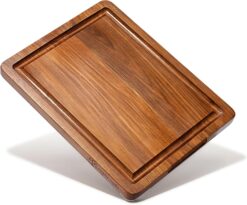 ROSSIE HOME Wood Cutting Board, Heavy-Duty, Pre-Oiled, Reversible Charcuterie Board with Juice Groove and Carrying Handles for Kitchen - Black Walnut - 14x11 Inch - Style No. 60514