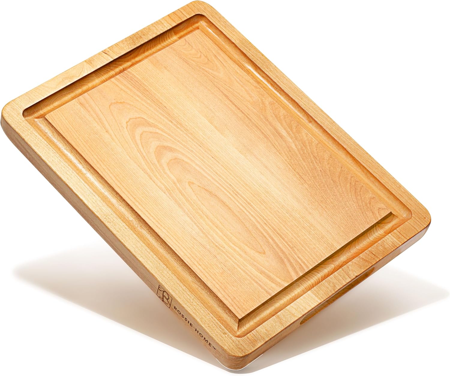 ROSSIE HOME Wood Cutting Board, Heavy-Duty, Pre-Oiled, Reversible Charcuterie Board with Juice Groove and Carrying Handles for Kitchen - Blonde Maple - 14x11 Inch - Style No. 60511 ROSSIE HOME Wood Cutting Board, Heavy-Duty, Pre-Oiled, Reversible Charcuterie Board with Juice Groove and Carrying Handles for Kitchen - Blonde Maple - 14x11 Inch - Style No. 60511